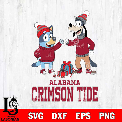 Alabama Crimson Tide Bluey With Goofy Christmas File Cut, NCAA SVG DXF EPS PNG FILE, Digital Download,Instant Download, Silhouette