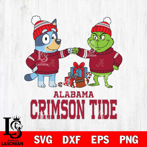 Alabama Crimson Tide Bluey With Grinch Christmas File Cut, NCAA SVG DXF EPS PNG FILE, Digital Download,Instant Download, Silhouette