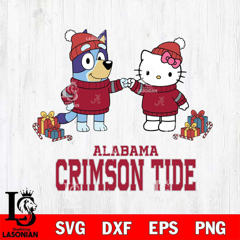 Alabama Crimson Tide Bluey With Hello kitty Christmas File Cut, NCAA SVG DXF EPS PNG FILE, Digital Download,Instant Download, Silhouette