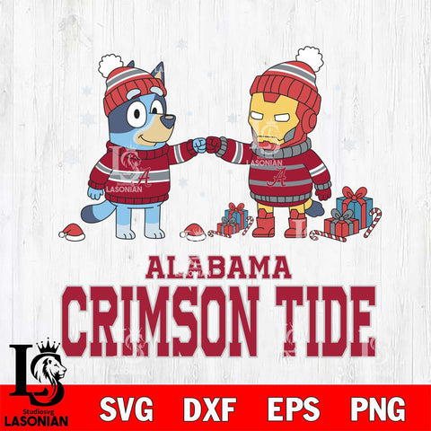 Alabama Crimson Tide Bluey With Iron man Christmas File Cut, NCAA SVG DXF EPS PNG FILE, Digital Download,Instant Download, Silhouette