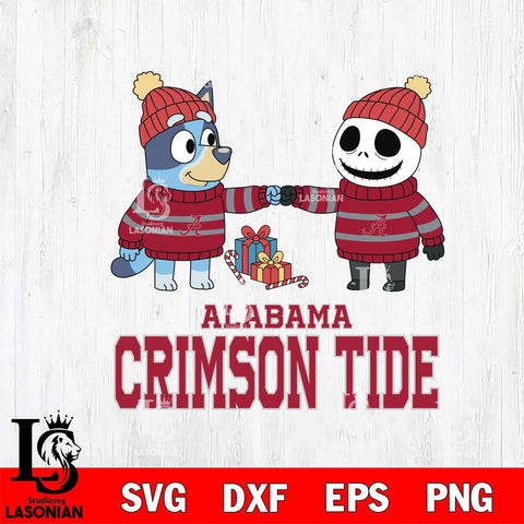 Alabama Crimson Tide Bluey With Jack Skellington Christmas File Cut, NCAA SVG DXF EPS PNG FILE, Digital Download,Instant Download, Silhouette