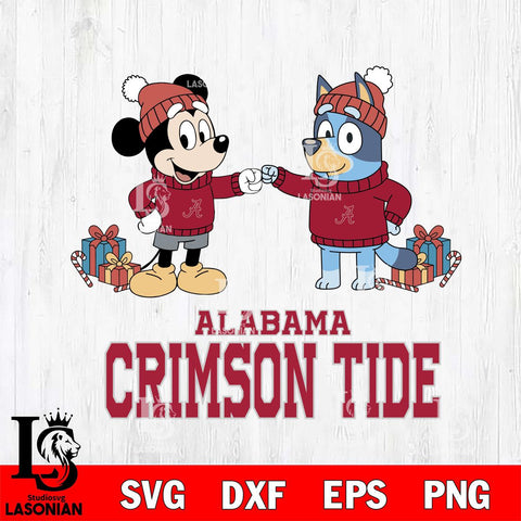 Alabama Crimson Tide Bluey With Mickey Christmas File Cut, NCAA SVG DXF EPS PNG FILE, Digital Download,Instant Download, Silhouette