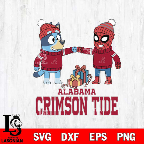 Alabama Crimson Tide Bluey With Spider man Christmas File Cut, NCAA SVG DXF EPS PNG FILE, Digital Download,Instant Download, Silhouette