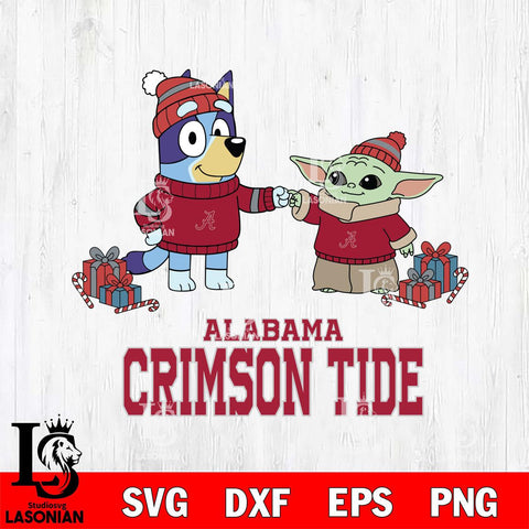 Alabama Crimson Tide Bluey With Yoda Christmas File Cut, NCAA SVG DXF EPS PNG FILE, Digital Download,Instant Download, Silhouette