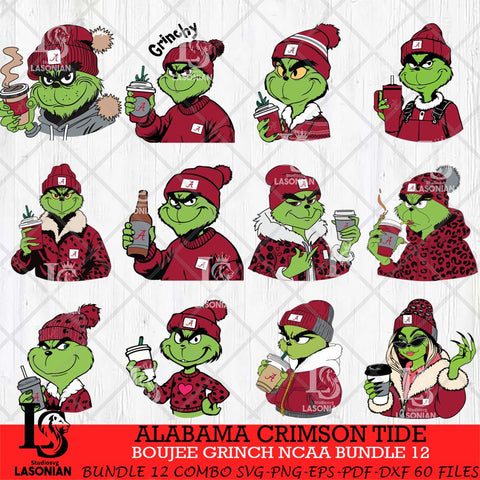 Alabama Crimson Tide Boujee Grinch NCAA Bundle 12 SVG Eps Dxf Png File, Digital Download, Instant Download