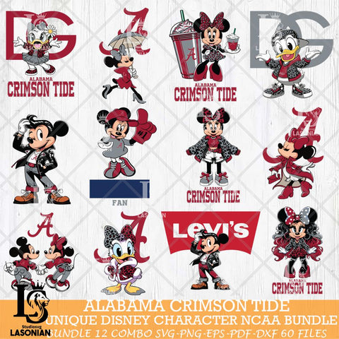 Alabama Crimson Tide Disney character NCAA Bundle 12 Svg Eps Dxf Png File, Digital Download, Instant Download