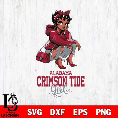 Alabama Crimson Tide Fashion Black Fan Girl Betty Boop, Svg Eps Dxf Png File, Digital Download