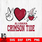 Alabama Crimson Tide Gnomes Peace & Love Svg Eps Dxf Png File, Digital Download, Instant Download