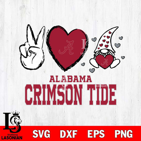 Alabama Crimson Tide Gnomes Peace & Love Svg Eps Dxf Png File, Digital Download, Instant Download