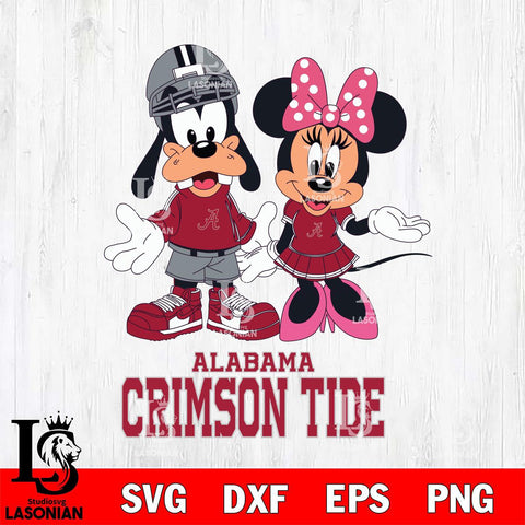 Alabama Crimson Tide Goofy and Minnie mouse Football SVG DXF EPS PNG FILE,NCAA svg ,Football Digital Download,Instant Download, Silhouette