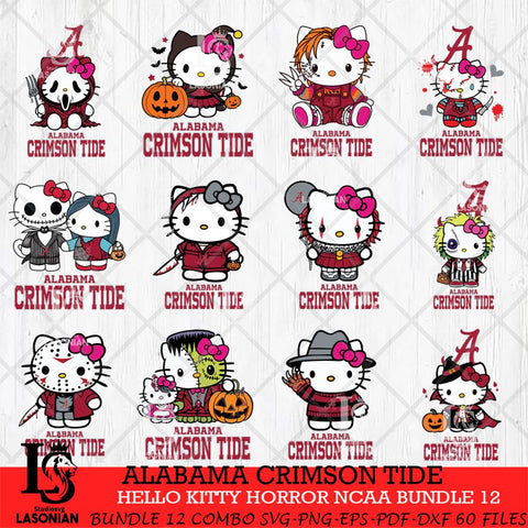 Alabama Crimson Tide Hello Kitty Horror NCAA Bundle 12 SVG Svg Eps Dxf Png File, Digital Download