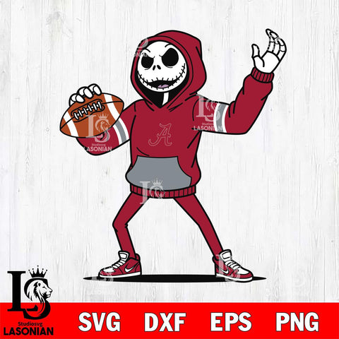 Alabama Crimson Tide Jack Skellington Football Christmas File Cut, NCAA SVG DXF EPS PNG FILE, Digital Download , Criucut , Silhouette