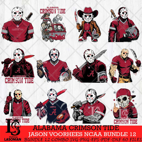 Alabama Crimson Tide Jason Voorhees Horror Bundle 12 SVG Eps Dxf Png File, bundle NCAA svg, Digital Download, Instant Download