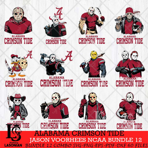 Alabama Crimson Tide Jason Voorhees NCAA Bundle 12 SVG Svg Eps Dxf Png File, Digital Download