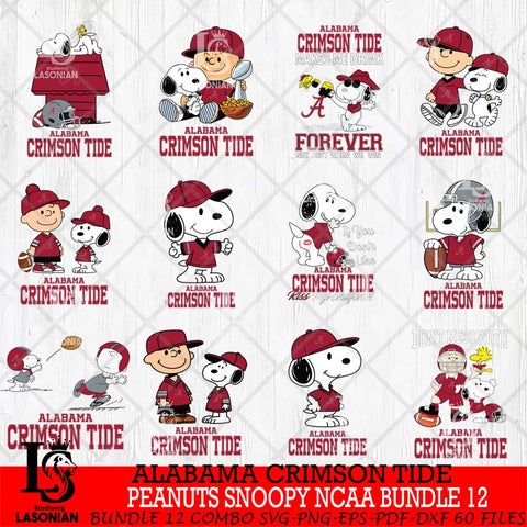 Alabama Crimson Tide Peanuts Snoopy Player NCAA Bundle 12 SVG DXF EPS PNG FILE,Snoopy File Cut, bundle NCAA Digital Download,Instant Download, Silhouette