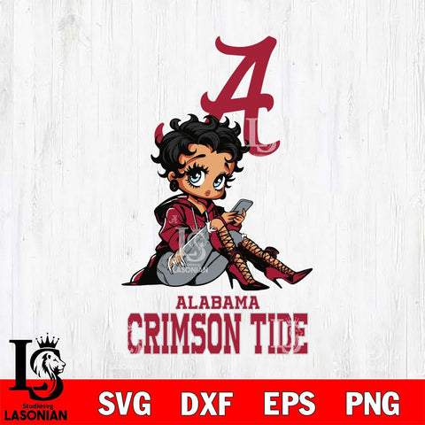 Alabama Crimson Tide Style Black Fan Girl Betty Boop, Svg Eps Dxf Png File, Digital Download