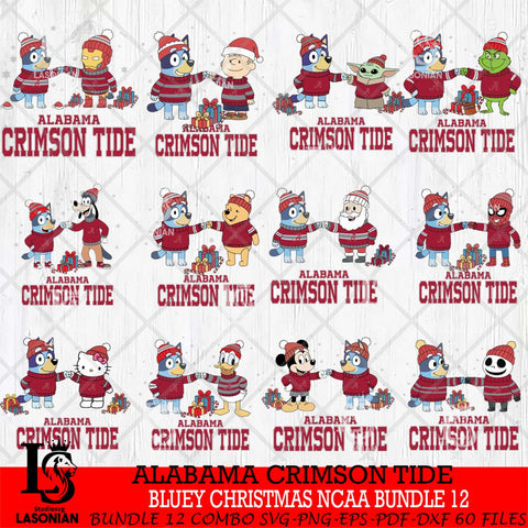 Alabama Crimson Tide  Bluey friends christmas NCAA Bundle File Cut,Bundle NCAA SVG DXF EPS PNG FILE, Digital Download,Instant Download, Silhouette