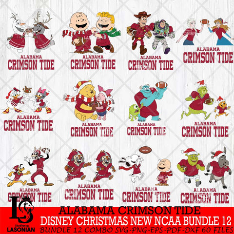Alabama Crimson Tide  Disney Christmas New NCAA Bundle 12 Cricut,Christmas SVG DXF EPS PNG FILE, BUNDLE NCAA Digital Download,Instant Download, Silhouette