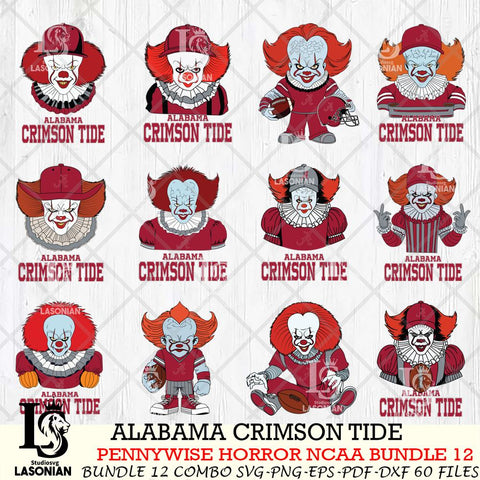 Alabama Crimson Tide  Pennywise Horror NCAA Bundle 12 SVG Svg Eps Dxf Png File, Digital Download