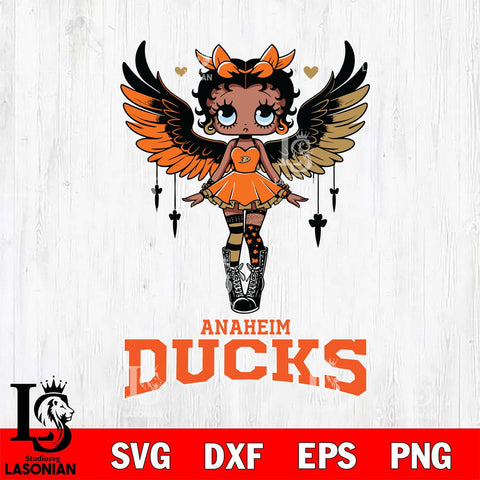 Anaheim Ducks Anglel Black Fan Girl Betty Boop, Svg Eps Dxf Png File, Digital Download