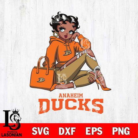 Anaheim Ducks Awesome Black Fan Girl Betty Boop, Svg Eps Dxf Png File, Digital Download