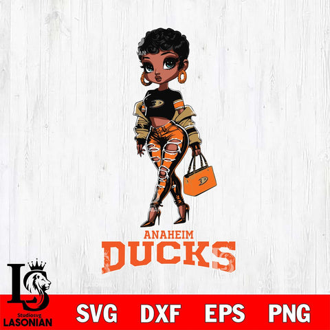Anaheim Ducks Beautiful Black Fan Girl, Svg Eps Dxf Png File, Digital Download
