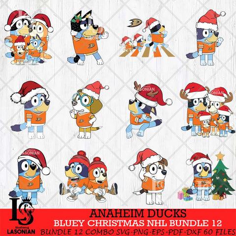 Anaheim Ducks Bluey Christmas NHL Bundle 12 Svg Eps Dxf Png File, Digital Download, Instant Download