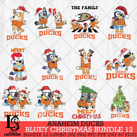 Anaheim Ducks Bluey Happy Christmas Bundle 12 Svg Eps Dxf Png File, Digital Download
