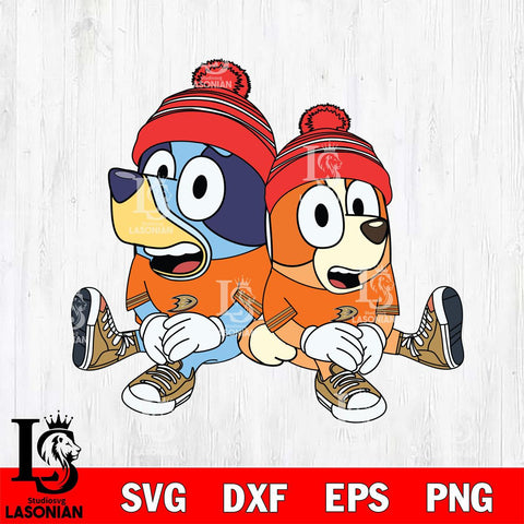 Anaheim Ducks Bluey & Bingo Christmas Svg Eps Dxf Png File, Digital Download, Instant Download