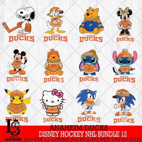 Anaheim Ducks Disney Hockey NHL Bundle 12 SVG DXF EPS PNG FILE,NHL Bundle File Cut,Disney Digital Download,Instant Download, Silhouette