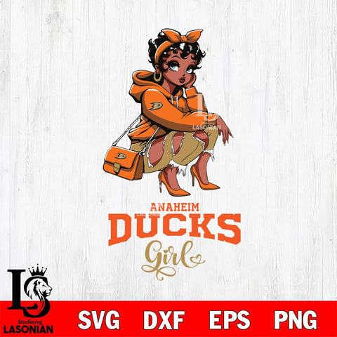 Anaheim Ducks Fashion Black Fan Girl Betty Boop, Svg Eps Dxf Png File, Digital Download