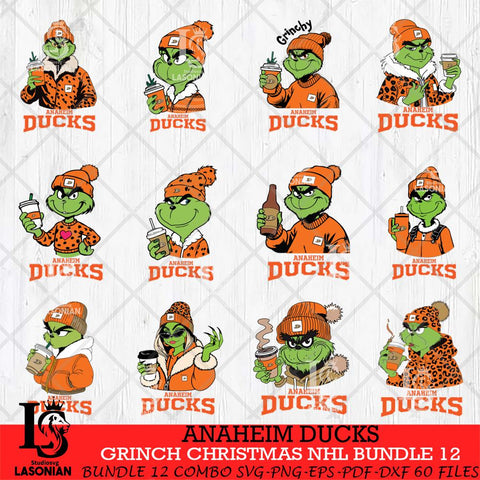 Anaheim Ducks Grinch Christmas NHL Bundle 12 Cut Files, Cricut,Christmas Svg Dxf Eps Png file , Digital Download