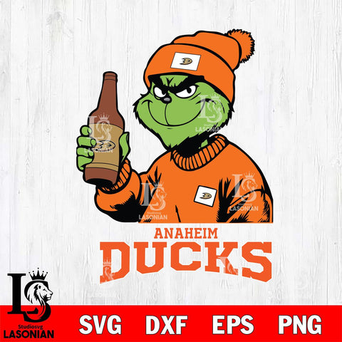 Anaheim Ducks Grinch Drinking Beer Christmas Cut Files, Cricut,Christmas Svg Dxf Eps Png file , Digital Download
