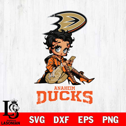 Anaheim Ducks Style Black Fan Girl Betty Boop, Svg Eps Dxf Png File, Digital Download