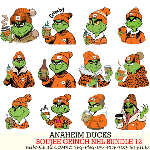 Anaheim Ducks  Boujee Grinch NHL Bundle 12 SVG Eps Dxf Png File, Digital Download, Instant Download
