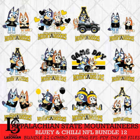 Appalachian State Mountaineers Bluey & Bingo Bundle 12 SVG Svg Eps Dxf Png File, Bundle NCAA svg, Digital Download, Instant Download