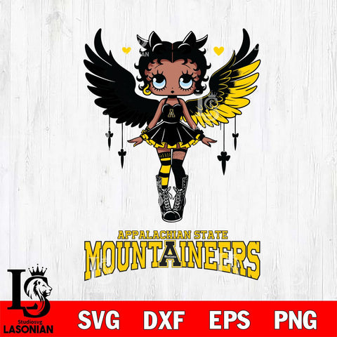 Appalachian State Mountaineers Anglel Black Fan Girl Betty Boop, Svg Eps Dxf Png File, Digital Download