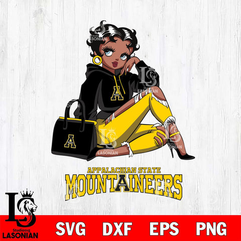 Appalachian State Mountaineers Awesome Black Fan Girl Betty Boop, Svg Eps Dxf Png File, Digital Download