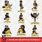Appalachian State Mountaineers Black Fan Girl Betty Boop Bundle 9, Svg Eps Dxf Png File, Digital Download