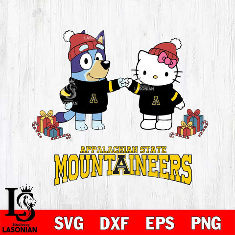 Appalachian State Mountaineers Bluey With Hello kitty Christmas File Cut, NCAA SVG DXF EPS PNG FILE, Digital Download,Instant Download, Silhouette