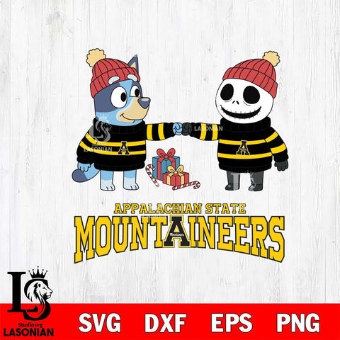 Appalachian State Mountaineers Bluey With Jack Skellington Christmas File Cut, NCAA SVG DXF EPS PNG FILE, Digital Download,Instant Download, Silhouette