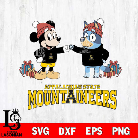 Appalachian State Mountaineers Bluey With Mickey Christmas File Cut, NCAA SVG DXF EPS PNG FILE, Digital Download,Instant Download, Silhouette