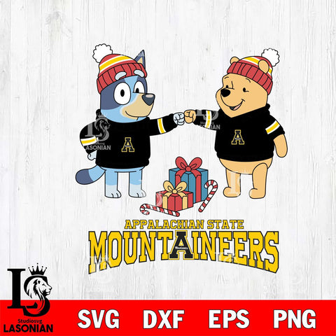 Appalachian State Mountaineers Bluey With Winnie The Pooh Christmas File Cut, NCAA SVG DXF EPS PNG FILE, Digital Download,Instant Download, Silhouette