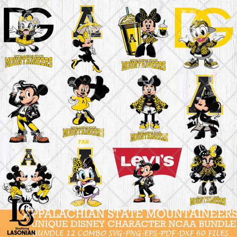 Appalachian State Mountaineers Disney character NCAA Bundle 12 Svg Eps Dxf Png File, Digital Download, Instant Download