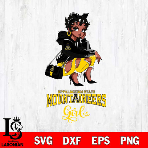 Appalachian State Mountaineers Fashion Black Fan Girl Betty Boop, Svg Eps Dxf Png File, Digital Download