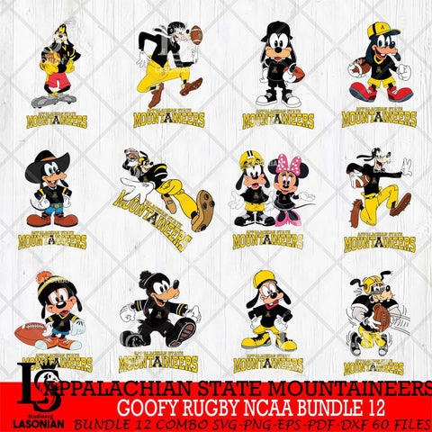 Appalachian State Mountaineers Goofy Rugby Disney NCAA Bundle 12 SVG DXF EPS PNG FILE,NCAA bundle svg ,Football Digital Download,Instant Download, Silhouette
