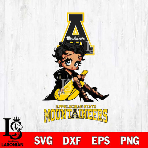 Appalachian State Mountaineers Style Black Fan Girl Betty Boop, Svg Eps Dxf Png File, Digital Download
