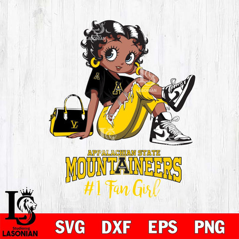 Appalachian State Mountaineers #1 Black Fan Girl Betty Boop, Svg Eps Dxf Png File, Digital Download