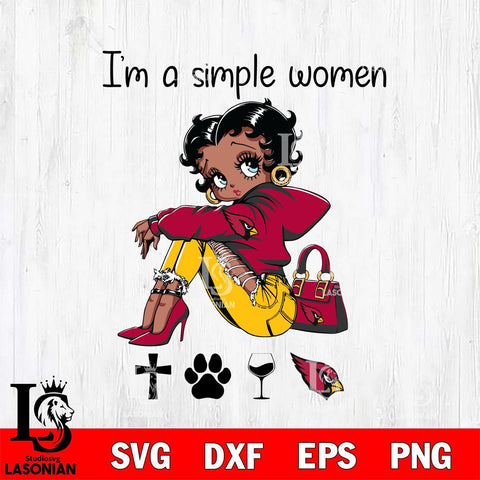 Arizona Cardinals Betty Boop Black Fan I Am Simple Women Svg Eps Dxf Png File, Digital Download