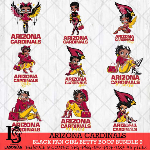 Arizona Cardinals Black Fan Girl Betty Boop Bundle 9 Svg Eps Dxf Png File, Digital Download, Instant Download